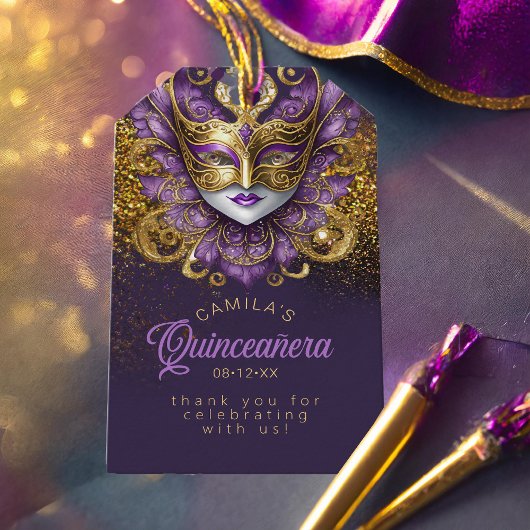 Masquerade Quinceanera Paarse Goud V2 ID1031 Cadeaulabel