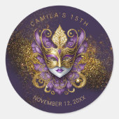 Masquerade Quinceanera Paarse Goud V2 ID1031 Ronde Sticker (Voorkant)