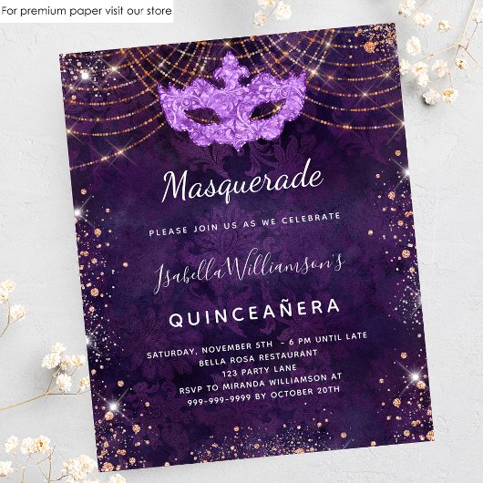 Masquerade Quinceanera paarse uitnodiging voor de Flyer