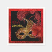 Masquerade Quinceañera partij goud, rode folie Servetten (Voorkant)