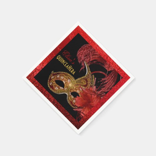 Masquerade Quinceañera partij goud, rode folie Servetten (Hoek)