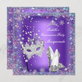 Masquerade Quinceanera Partij Masker Paars Tiara Kaart (Voorkant / Achterkant)
