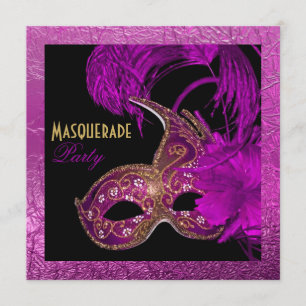 Masquerade quinceañera partij paarse gouden folie kaart