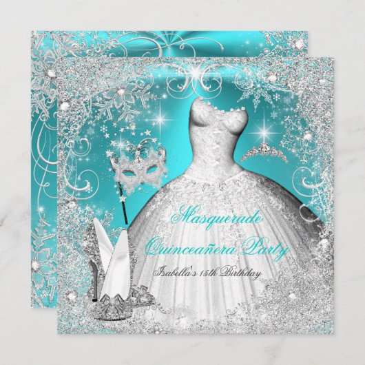 Masquerade Quinceanera Party Blauwgroen witte snee Kaart (Voorkant / Achterkant)