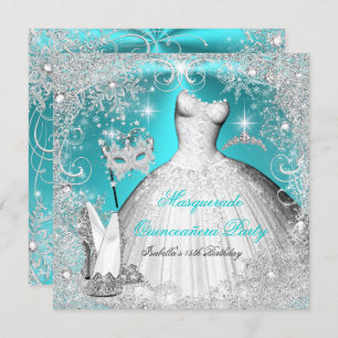 Masquerade Quinceanera Party Blauwgroen witte snee Kaart