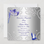 Masquerade Quinceanera Party Blue Silver Dress Kaart (Achterkant)