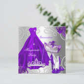 Masquerade Quinceanera Party Paarse Silver Dress Kaart (Staand voorkant)