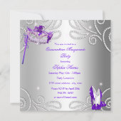 Masquerade Quinceanera Party Paarse Silver Dress Kaart (Achterkant)