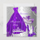 Masquerade Quinceanera Party Paarse Silver Dress Kaart (Voorkant)
