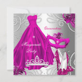 Masquerade Quinceanera Party Pink Silver Dress Kaart (Voorkant)