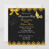 Masquerade Quinceanera Party Yellow Gold Lace Kaart (Achterkant)