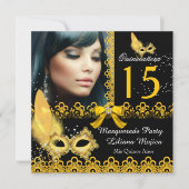 Masquerade Quinceanera Party Yellow Gold Lace Kaart (Voorkant)