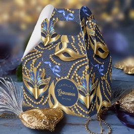 Masquerade Quinceanera Patroon Blauw Goud ID1031 Bedankdoosjes