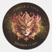 Masquerade Quinceanera Red Gold V2 ID1031 Ronde Sticker (Voorkant)