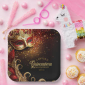 Masquerade Quinceanera rood goud ID1031 Papieren Bordje (Feest)