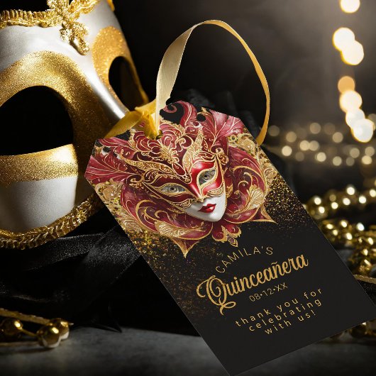 Masquerade Quinceanera Rood Goud V2 ID1031 Cadeaut Cadeaulabel