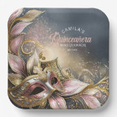 Masquerade Quinceanera Roos Goud ID1031 Papieren Bordje (Voorkant)