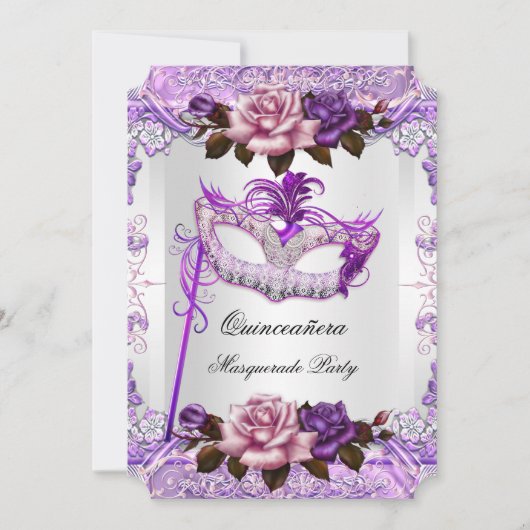 Masquerade Quinceanera Silver Pink Paars Roos Kaart (Voorkant)