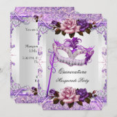 Masquerade Quinceanera Silver Pink Paars Roos Kaart (Voorkant / Achterkant)