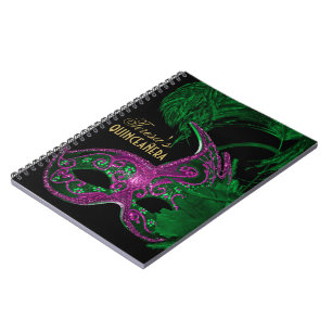 Masquerade quinceañera verjaardag groen, roze mask notitieboek