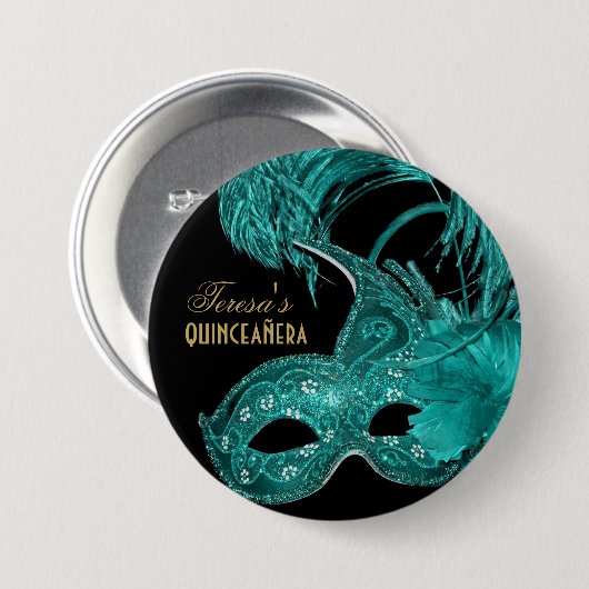 Masquerade quinceañera verjaardagstaarmasker ronde button 7,6 cm (Voorkant /achterkant)