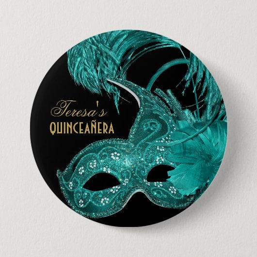 Masquerade quinceañera verjaardagstaarmasker ronde button 7,6 cm (Voorkant)