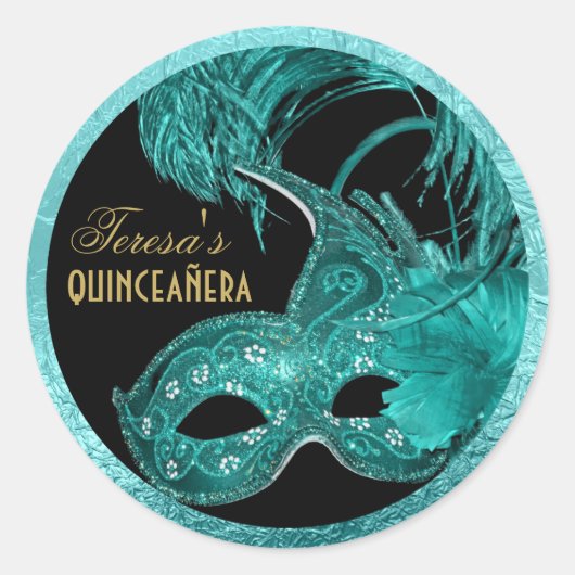 Masquerade quinceañera verjaardagstaarmasker ronde sticker (Voorkant)