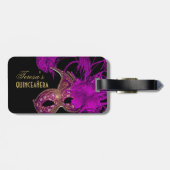 Masquerade quinceañera vijftiende verjaardag paars bagagelabel (Achterkant horizontaal)