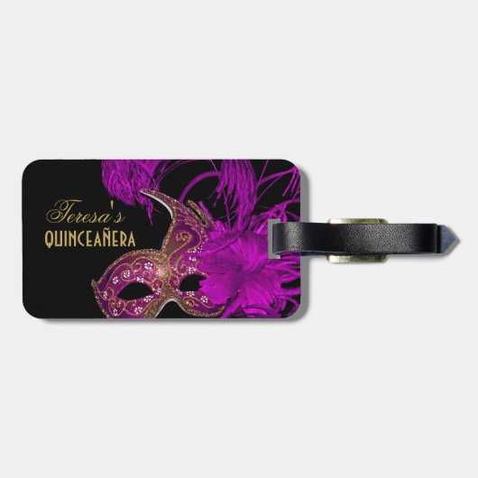 Masquerade quinceañera vijftiende verjaardag paars bagagelabel (Achterkant horizontaal)