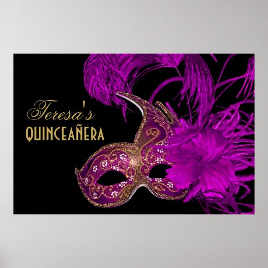 Masquerade quinceañera vijftiende verjaardag paars poster (Voorkant)