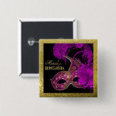 Masquerade quinceañera vijftiende verjaardag paars vierkante button 5,1 cm (Voorkant /achterkant)