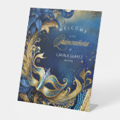 Masquerade Quinceañera Welkom Blauw Goud ID1031 Reclamebord Met Voetstuk (Voorkant)
