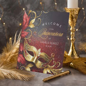 Masquerade Quinceañera Welkom Rood Goud ID1031 Reclamebord Met Voetstuk