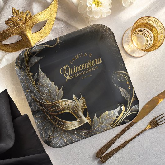 Masquerade Quinceañera Welkom Zwart Goud ID1031 Papieren Bordje
