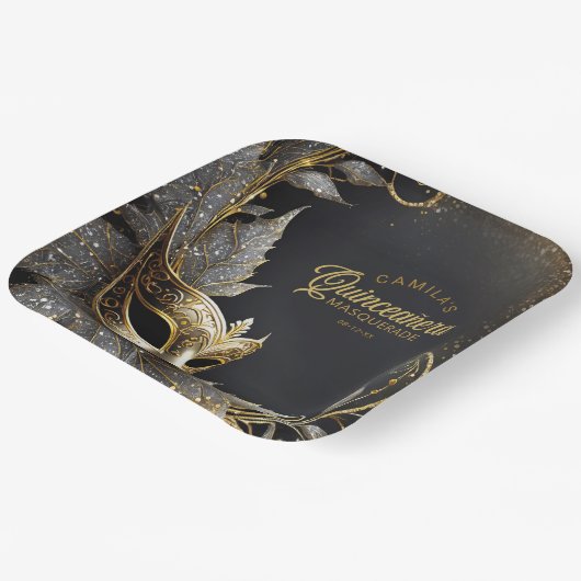 Masquerade Quinceañera Welkom Zwart Goud ID1031 Papieren Bordje (Gebogen)