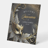 Masquerade Quinceañera Welkom Zwart Goud ID1031 Reclamebord Met Voetstuk (Voorkant)