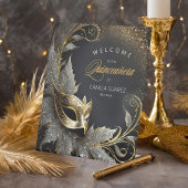 Masquerade Quinceañera Welkom Zwart Goud ID1031 Reclamebord Met Voetstuk