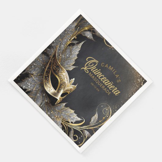 Masquerade Quinceañera Welkom Zwart Goud ID1031 Servet (Hoek)