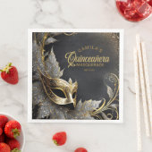 Masquerade Quinceañera Welkom Zwart Goud ID1031 Servet (Insitu)
