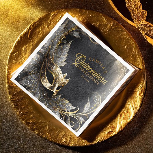 Masquerade Quinceañera Welkom Zwart Goud ID1031 Servet