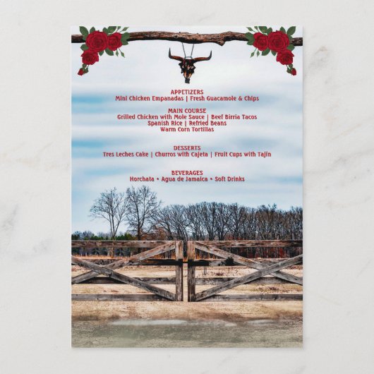 Masquerade Ranch Glam Quinceañera Diner Menu (Achterkant)