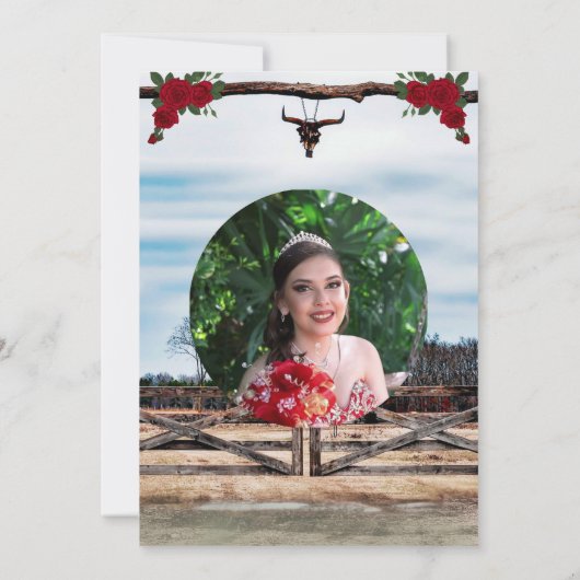 Masquerade Ranch Quinceañera con Foto Save The Date (Achterkant)