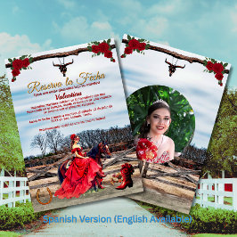 Masquerade Ranch Quinceañera con Foto Save The Date