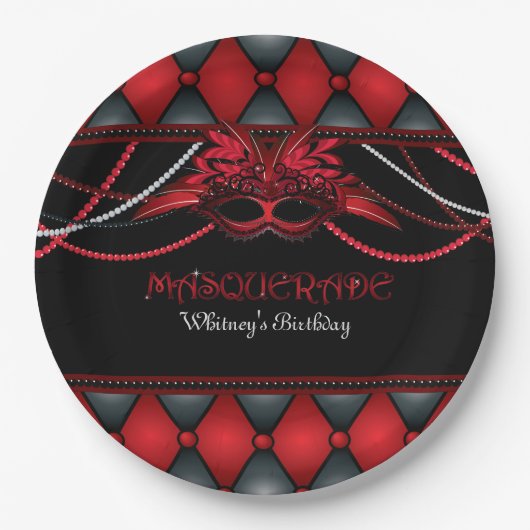 Masquerade, Red & Black Party 9-inch Bord papier (Voorkant)