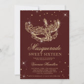 Masquerade red gold glitter mask Sweet 16 Kaart (Voorkant)