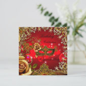 Masquerade Red Gold Mask Birthday Party Kaart (Staand voorkant)
