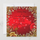 Masquerade Red Gold Mask Birthday Party Kaart (Achterkant)