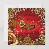 Masquerade Red Gold Mask Birthday Party Kaart (Voorkant)