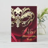 Masquerade Red Jeweled Sweet 16 Uitnodiging (Staand voorkant)