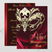 Masquerade Red Jeweled Sweet 16 Uitnodiging (Voorkant / Achterkant)